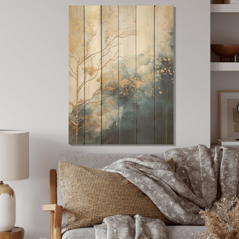 Abstrait, forêt de rivière minimalisme - forêt de rivière, art sur bois de pin naturel, H 20 po x l 10 po