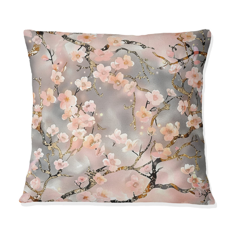 Fleur de cerisier rose et gris, H 16 po x l 16 po, Carrée