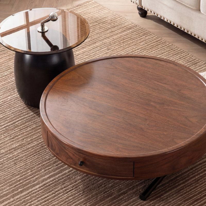 35.43-inch modern design walnut veneer coffee table