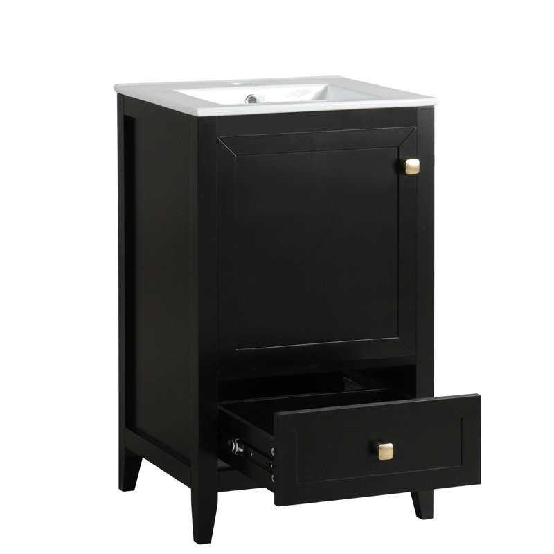 Meuble-lavabo de salle de bain avec lavabo - noir, support de rangement, tiroir spacieux 20 po, support, Noir