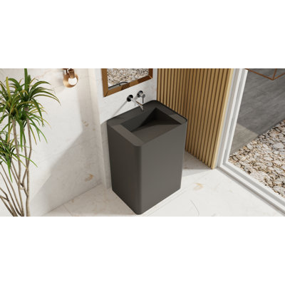 Badeloft Rectangular Stone Resin Freestanding Pedestal Bathroom Sink SB-04-A-MBLK in Matte Black