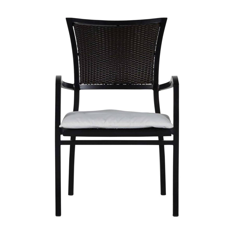 Aire Stacking Patio Dining Armchair With Cushions, Aire #2 Ancient Earth/Black Walnut, No Welt, Verona Silver