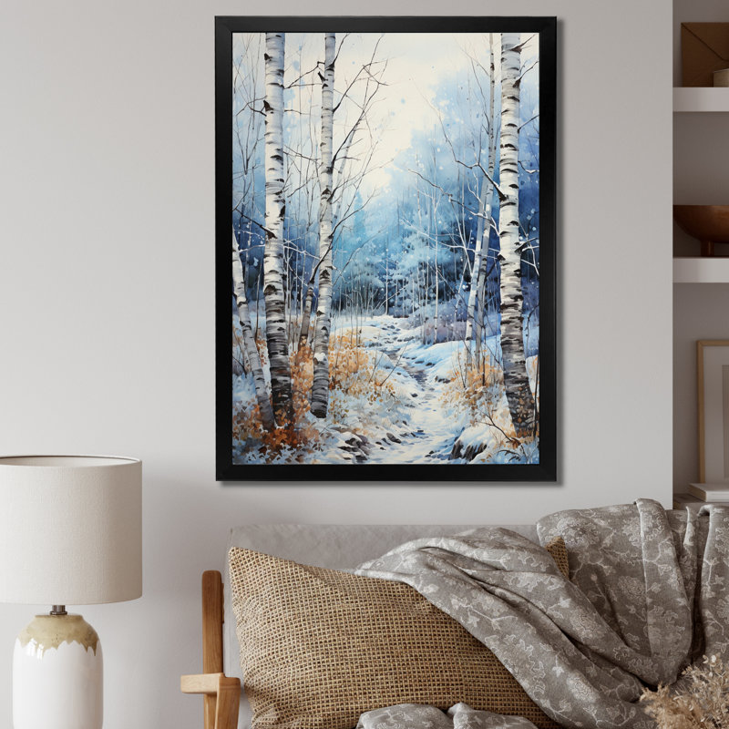Virgus Birch Woods Winter Moonrise III, Cadre photo noir, H 20 po x l 12 po x P 1 po