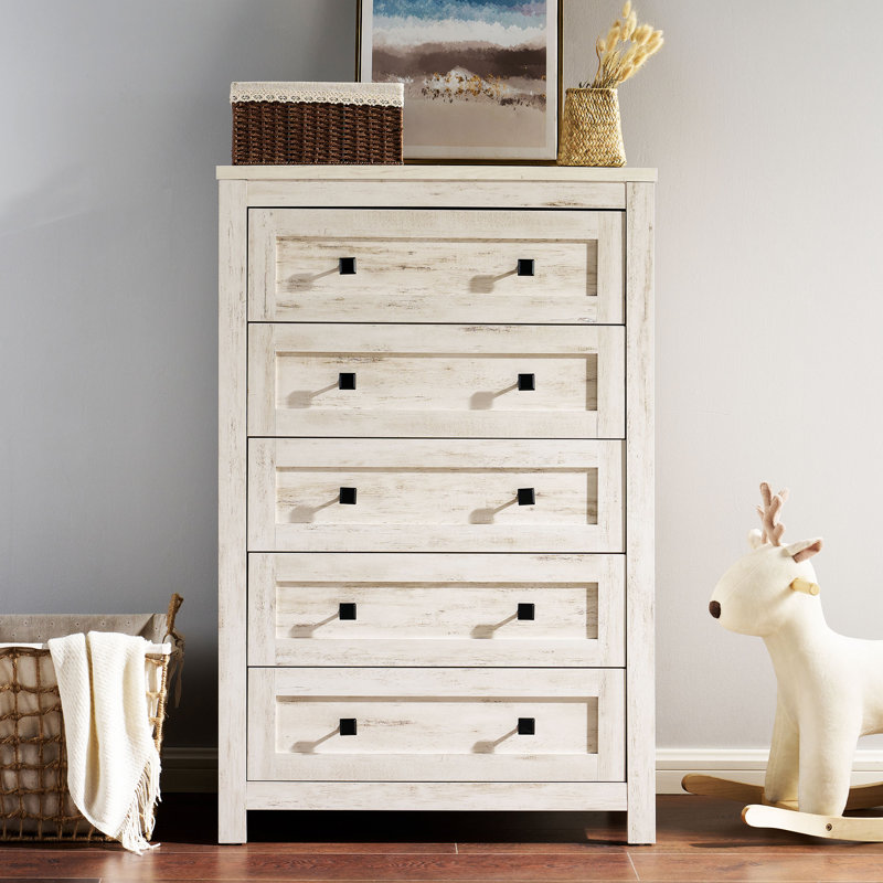 Arlina Farmhouse 5 - Drawer Chest,White, White