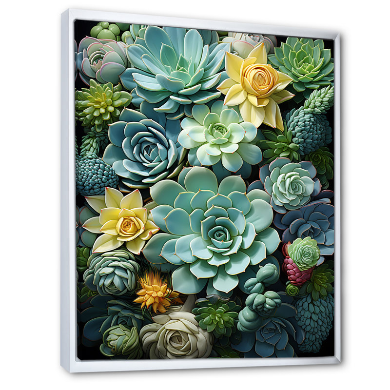 Jeliyah Green Succulents Serenity Garden III, H 20 po x l 12 po x P 1 po, Cadre flottant blanc