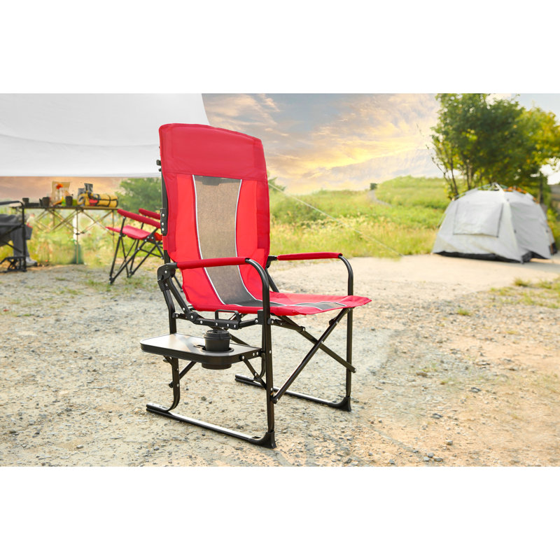 Heavy Duty Camping Directors Chair - Oversized Portable Folding With Side Table For Patio Red Fishing, Red