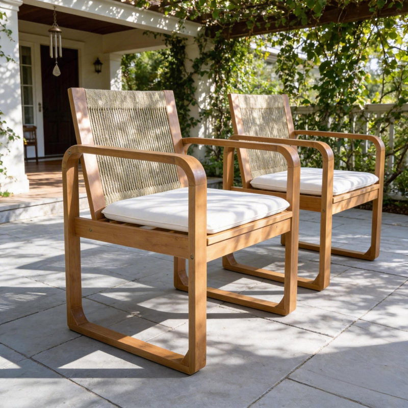 Ensemble de 2 chaises de salle à manger en bois d'acacia avec dossier en corde multi-brun