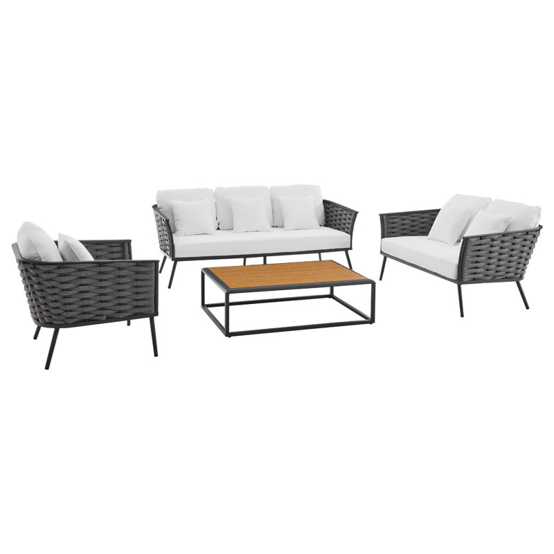 Ensemble de canapé modulaire d'extérieur en aluminium 4 pièces Stance par Modway, Blanc, gris