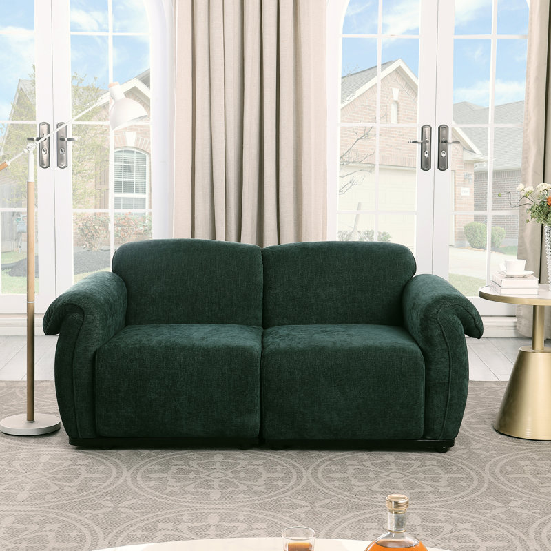 Canapé modulaire en chenille 2, profondeur de produit de 68,5 po, base en fer, petit appartement, esthétique moderne, texture douce, accoudoirs carrés, longueur du dossier divisé, cadre, utilisation dans le salon et la chambre à coucher, sièges mi-doux,