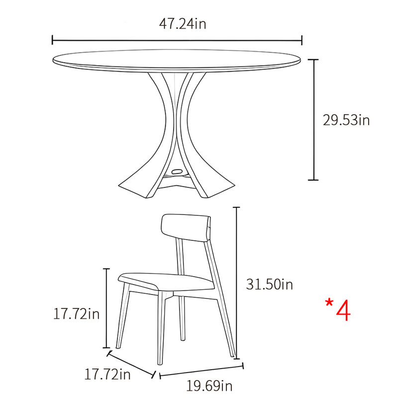Ensemble de tables de salle à manger rondes de style italien rétro, H 29,53 po x L 47,24 po x l 47,24 po