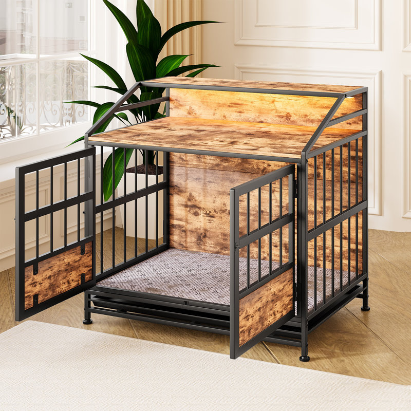 Caisse pour chien brune avec meubles doubles, Moyen (H 31,5 po x l 34,75 po x P 15,75 po)