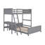 Lit simple superposé au dessus d'un lit double avec bureau, gris