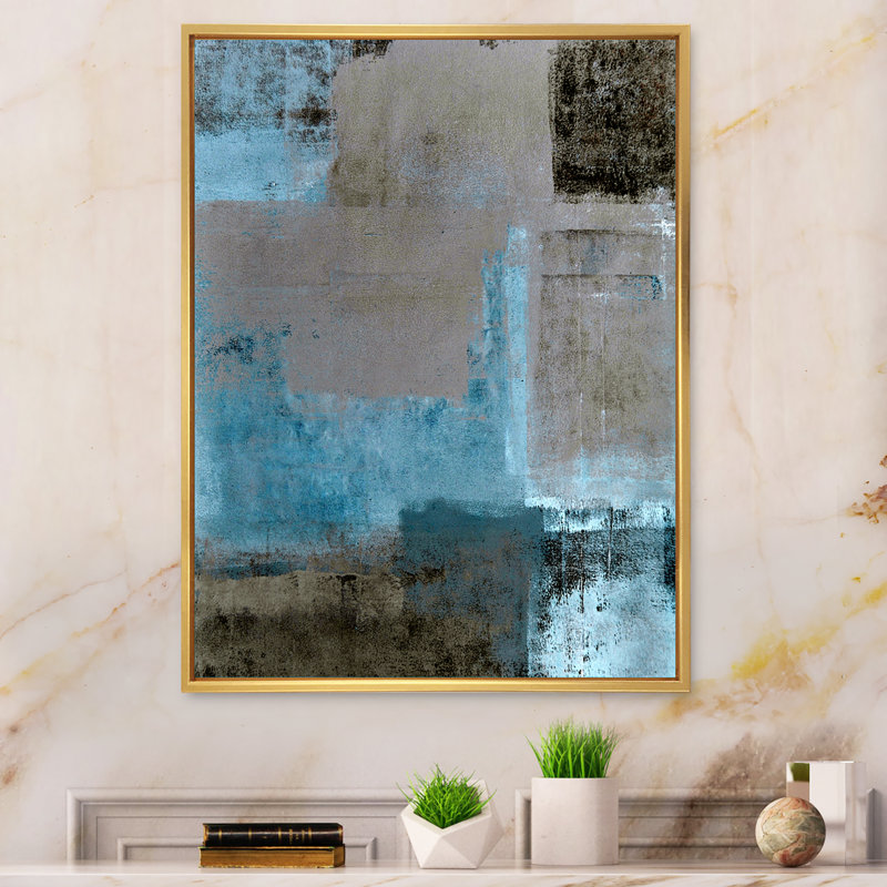 Art abstrait bleu sarcelle et brun - Art mural moderne et contemporain sur toile, H 12 po x l 8 po x P 1 po