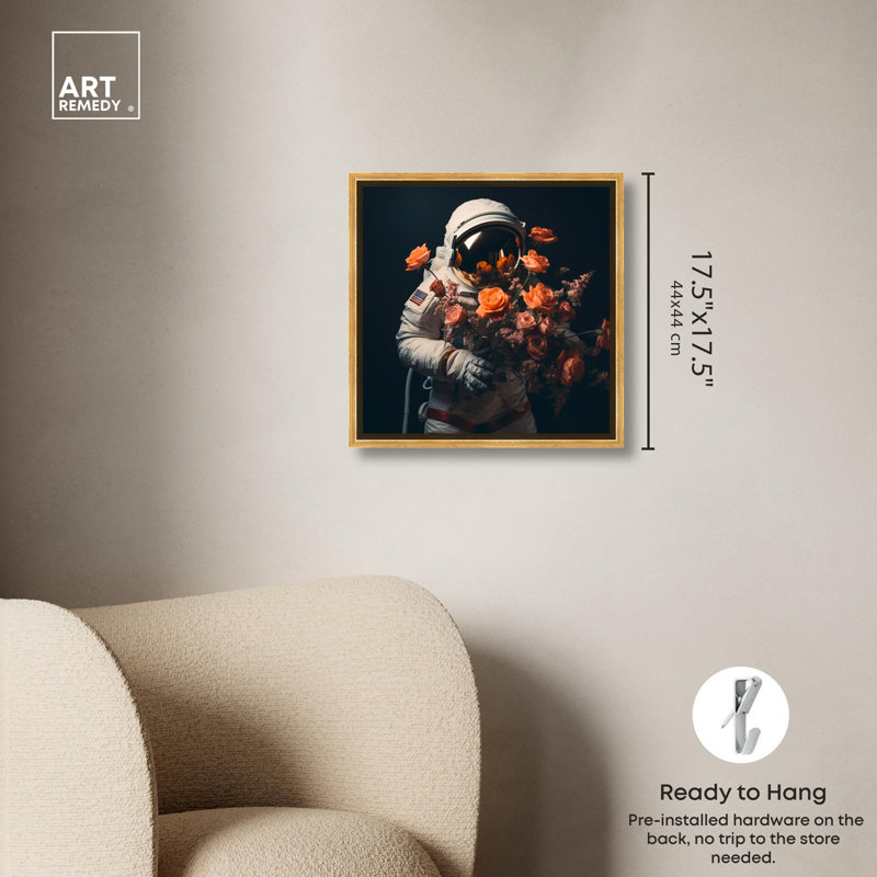 «Astronaut In Autumn Canvas» par Art Remedy, Cadre doré, H 17 po x l 17 po
