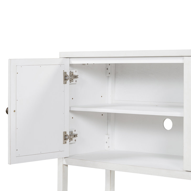 Console / armoire de rangement / buffet élégant avec portes en miroir, tablettes spacieuses et pieds en bois d'acacia durable