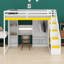 Lit mezzanine multifonctionnel avec rangement pour escalier intégré, coiffeuse, garde-robe, ports USB et lumières DEL-147027706