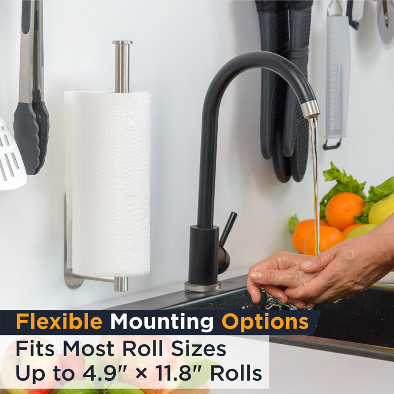 Deiss Pro Paper Towel Holder For Kitchen - Rust-resistant Stainless Steel, Space-saving Paper Towel, Silver