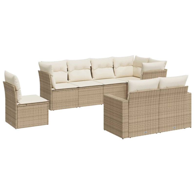 Ensemble de canapé de jardin Vidaxl 8 pièces en rotin PE et acier thermolaqué beige