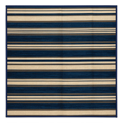 Washable Deep Blue Cream Striped Area Rug