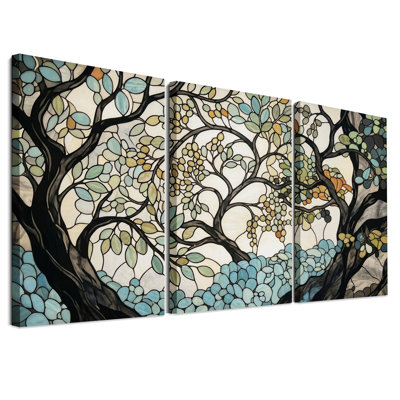 Ensemble de 3 toiles en verre bleu sarcelle et vert