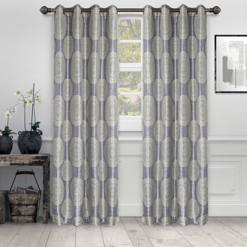 Karolinka Jacquard Floral Polyester Grommet Curtain Panels, Cream, 52" x 108"