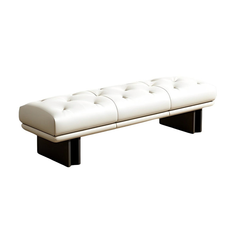 Banc rembourré en cuir Shanique, Blanc cassé, H 16,53 po x l 70,86 po x P 19,68 po