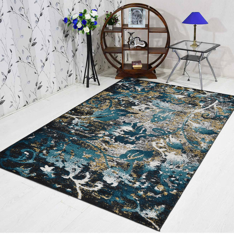 Altouise Machine Made Heatset Polyproplyene Area Rugs - Rectangle, Blue Color, Floral Modern Design, Low Pile Machine Made Area Rugs for Living Room, Bed Room