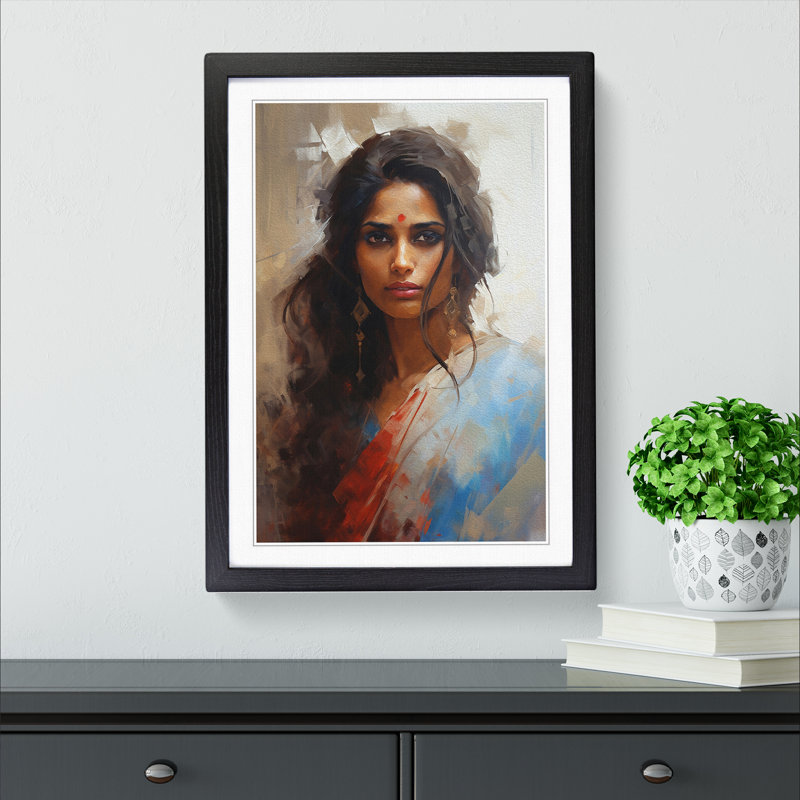 Indian Woman Gestural No.2 - Framed Print, Black Framed, 34cm H x 25cm W x 2cm D