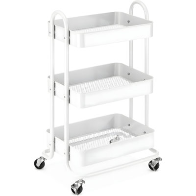 3-Tier Rolling Utility Cart With Locking Wheels And Durable Metal Frame For Multi-Purpose Storage