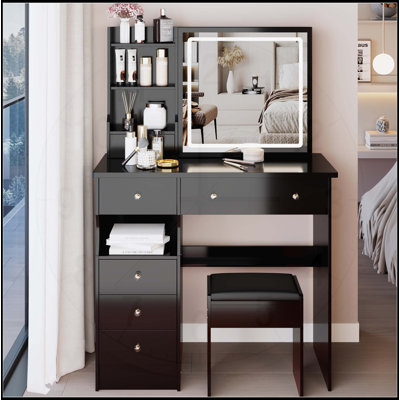 Versatile Desktop Vanity Table with Advanced LED Mirror and Ample Storage