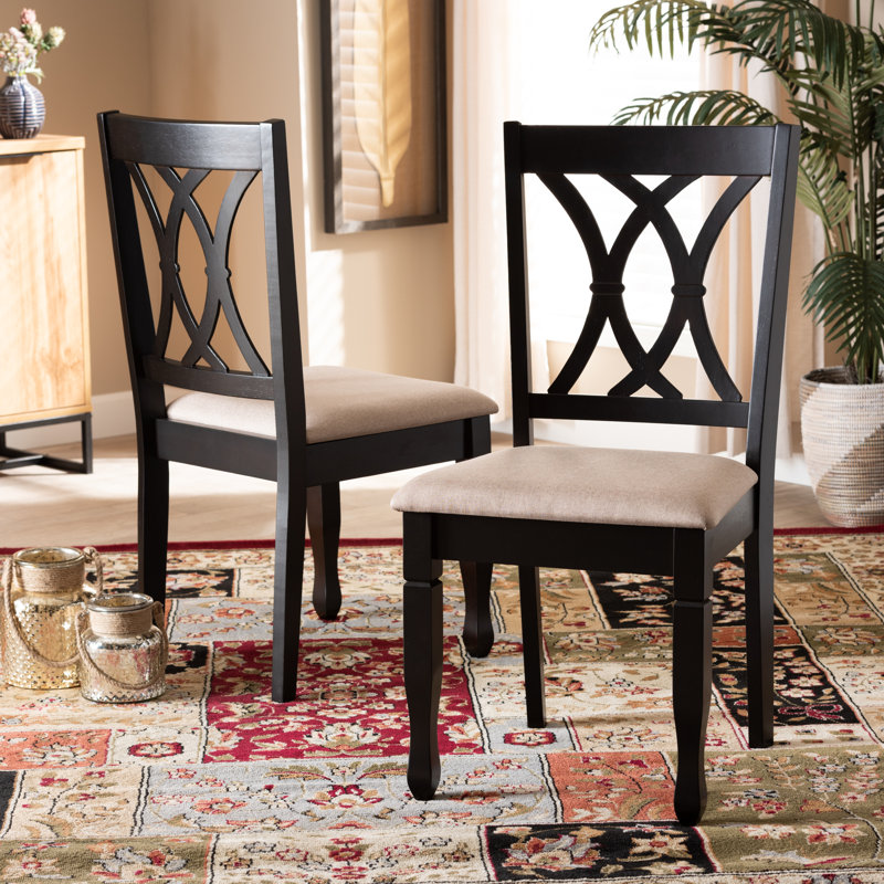 18.5'' H Espresso Brown Parsons Chair Two (2) dining chairs included, 37.4"H x 17.7" W x 20.5" D, Beige, Espresso Brown