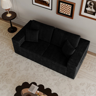 Siège de canapé modulaire 70,87 x 35,43 po, canapé rembourré et compressé pour salon, chambre à coucher, appartement, sans assemblage requis, combinaison gratuite de 2 pièces, tissu en velours côtelé moelleux, noir