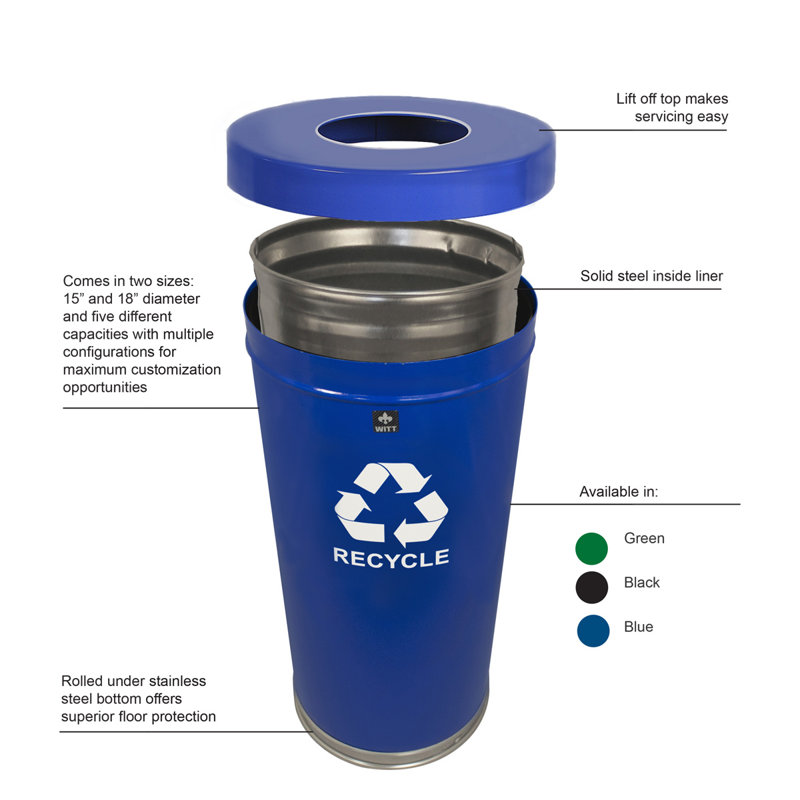 Bac de recyclage en métal, Bleu, 24