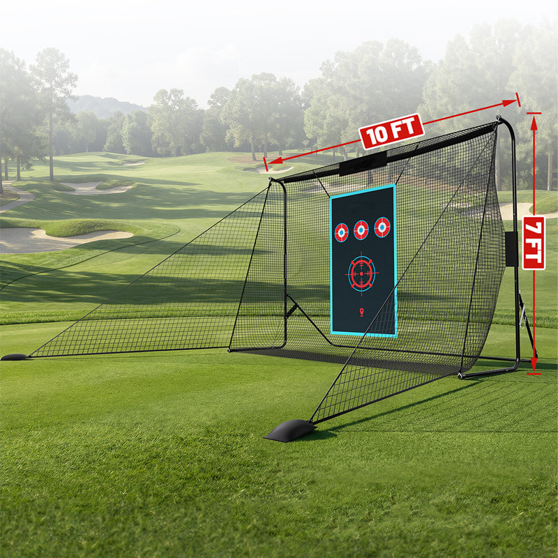 Filet de pratique de golf 10 pi x 7 pi avec chiffon cible et sac de transport pour l'entraînement de conduite, d'écaillage et de balançoire