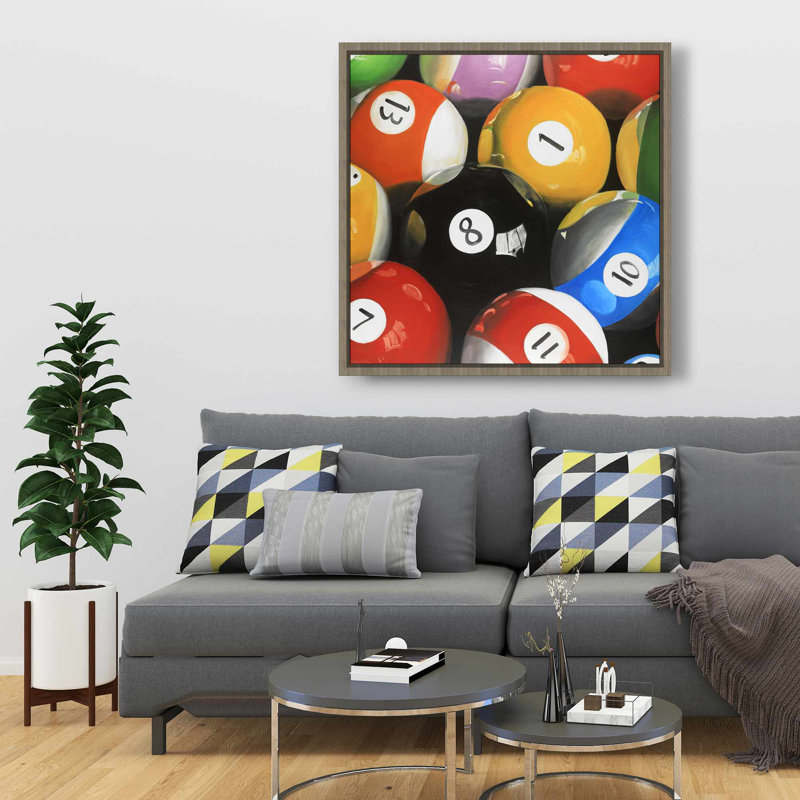 Pool Balls Closeup - Blue Hobbies Framed Canvas Decor