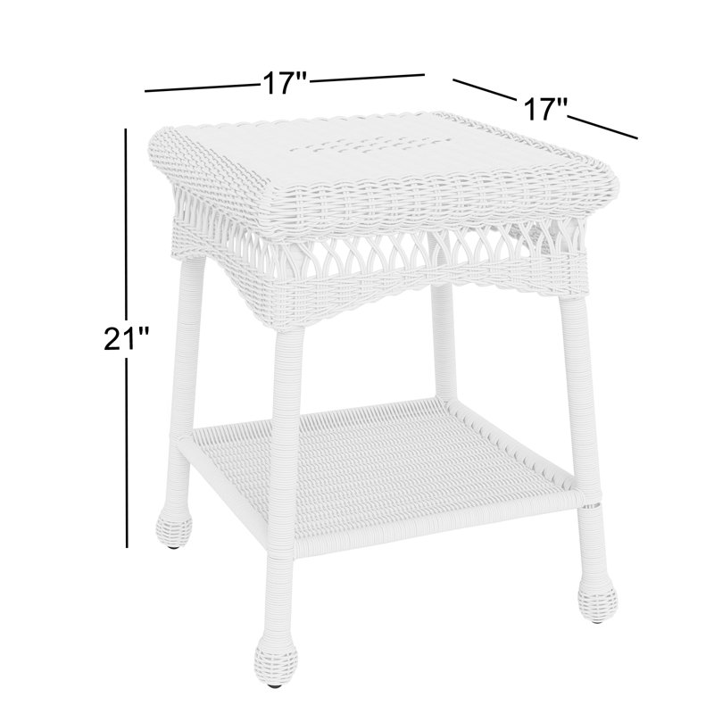 Amber Resin Wicker Outdoor Side Table with Open Shelf