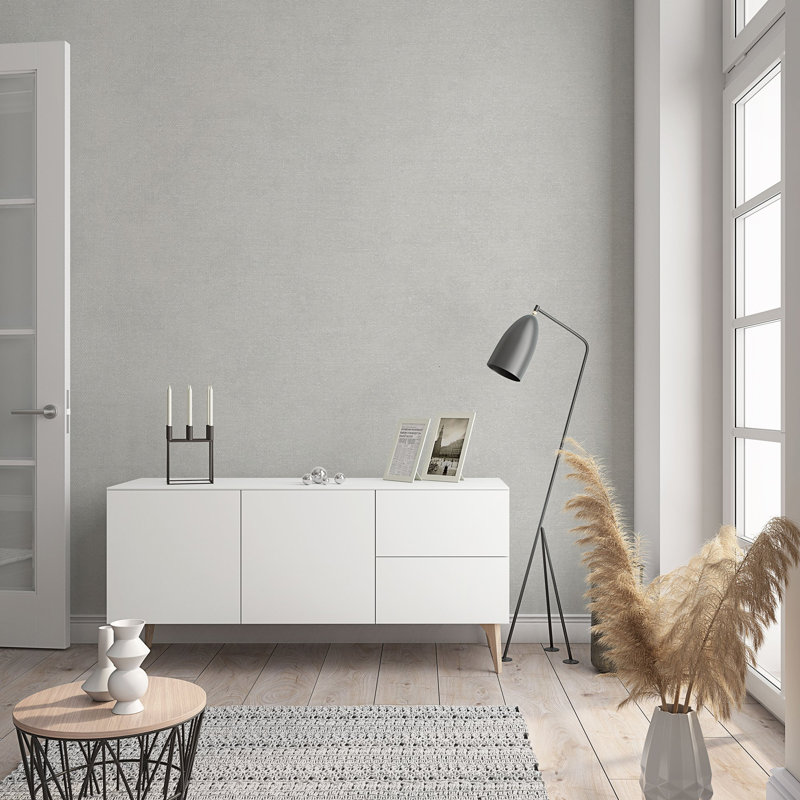 Flora Collection Shimmery Plain Wallpaper Roll, Gray