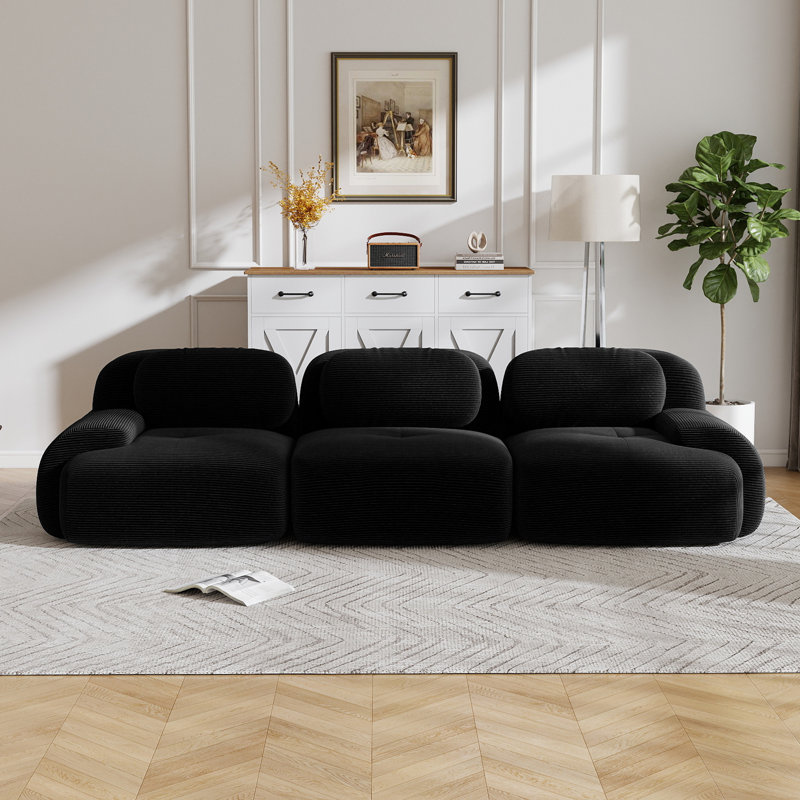 Boneless Sofa Corduroy Fabric Modular Multi-combination Anti-slip Design For Living Rooms Bedrooms, Black, 3