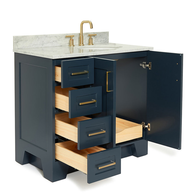 ARIEL TAYLOR 37 IN RIGHT OFFSET SINGLE OVAL SINK VANITY, Midnight Blue, Oval , Right