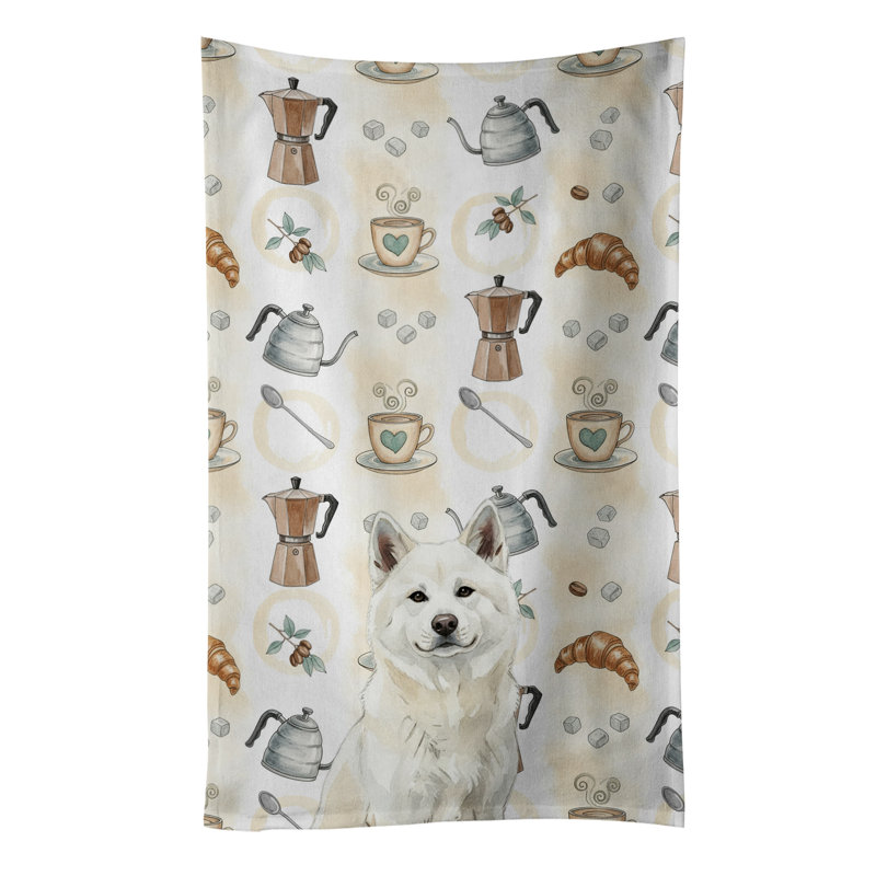 White Akita Coffee Bar Kitchen Towel, White Akita