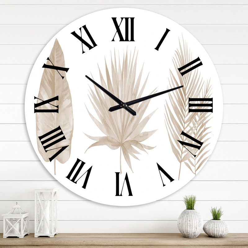 Tropical Beiges Leaves - Traditional wall clock, 36" H x 36" W x 1" D