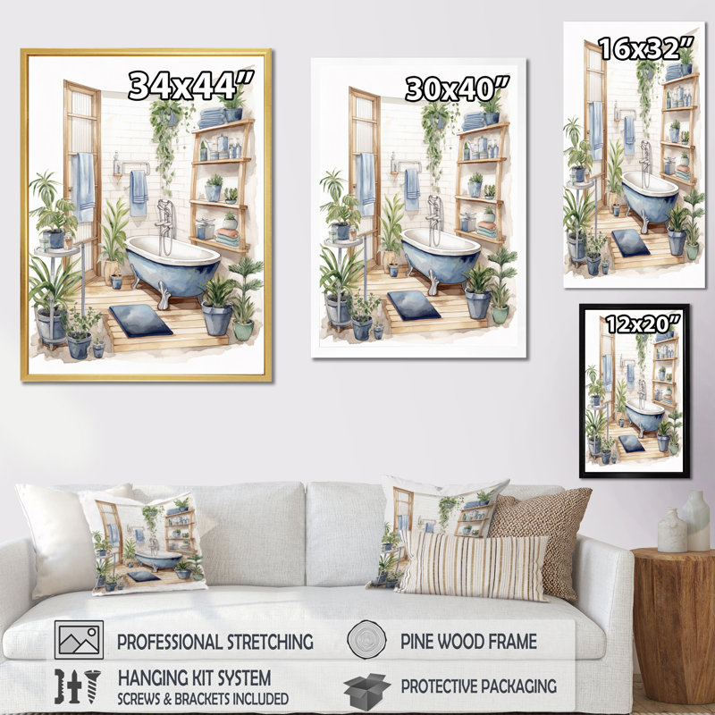 Impression sur toile encadrée, "Natural Bathroom Decor XXxxl", 32" H x 24" W, Cadre flottant doré