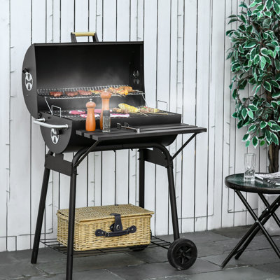 Barbecue portatif au charbon de 30 po avec barbecue en acier et tablette de rangement pour pique-nique