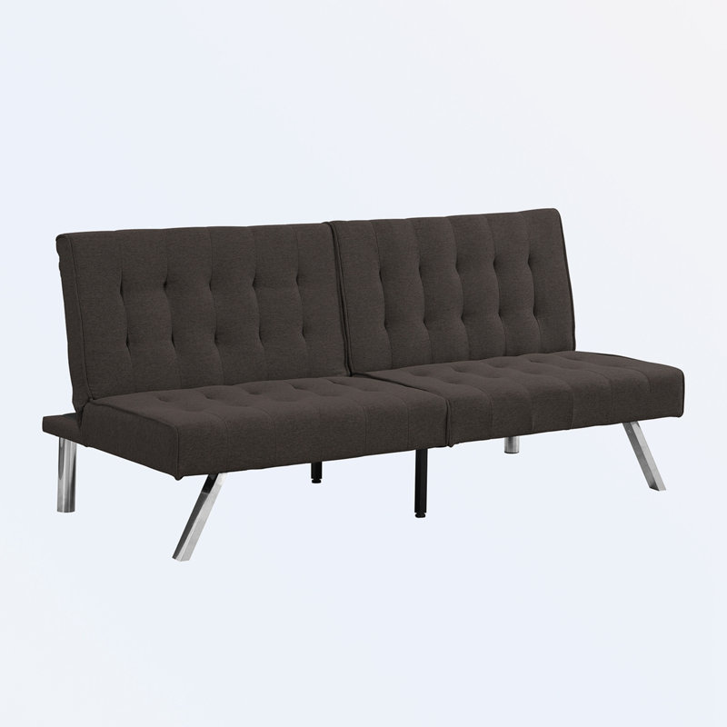 Wood Frame Stainless Leg Futon Sofa bed Convertible Futon Foldable Sofa, Espresso Polyester