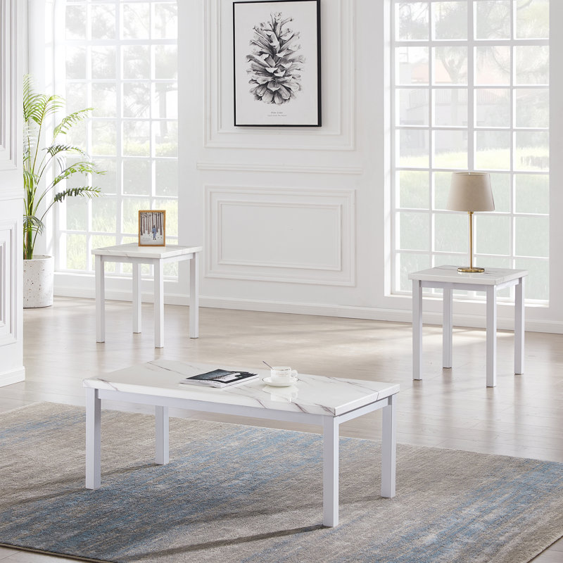 Ensemble de tables basses 3 pièces Laquandria, Blanc