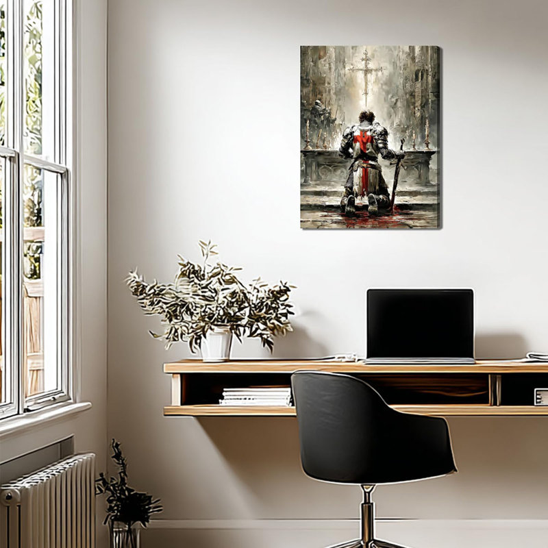 Medieval Knight Wall Art – Warrior Canvas Print – Man Cave Decor – Fantasy Wall Decor Gothic Historical Artwork – 12x16 Inch