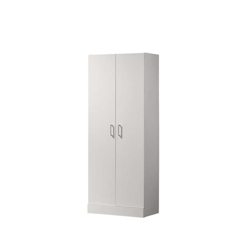 60" Tall Double Door Storage Cabinet For Everyday Use, 3 Shelves, 2 Adjustable, White, Particle Board Modern With Doors, Height, White