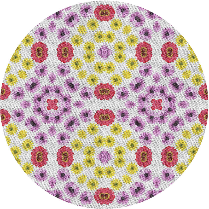Tapis mauve/jaune à tisser électrique, Rond 7 pi