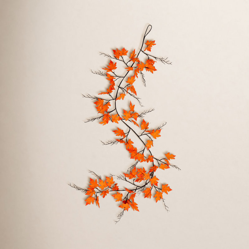 Guirlande Halloween pré-éclairée en érable, L 6 pi, Orange