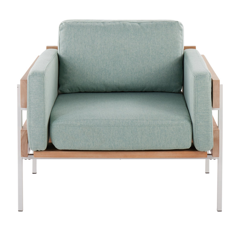 Upholstered Armchair, Light Green Polyester, White/Natural